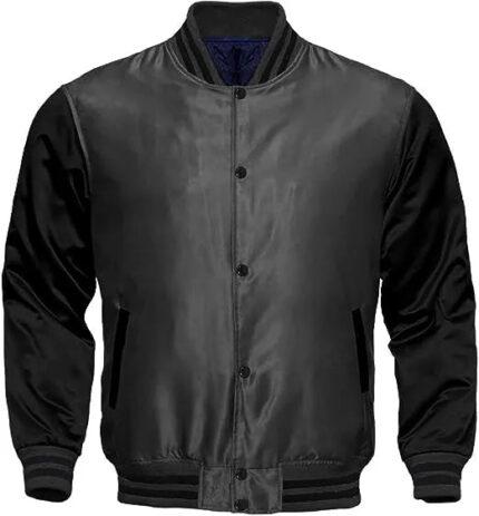 GREY SATIN VARSITY JACKET