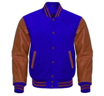 ROYAL BLUE VARSITY JACKET WITH BROWN SLEEVES