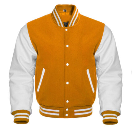 WHITE AND YELLOW VARSITY JACKET