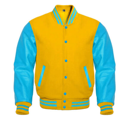 YELLOW AND SKY BLUE VARSITY JACKET