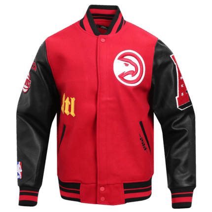 NBA ATLANTA HAWKS OLD ENGLISH MEN'S RIB WOOL VARSITY JACKET (RED/BLACK)