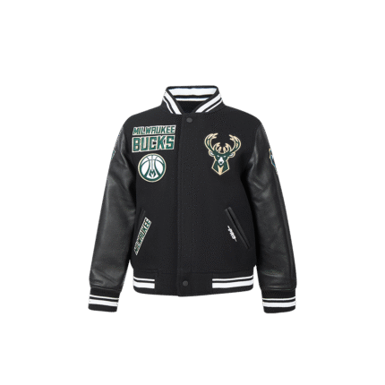 NBA MILWAUKEE BUCKS RETRO CLASSIC TODDLER BOYS RIB WOOL VARSITY JACKET (BLACK)