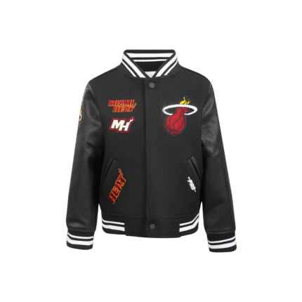 NBA MIAMI HEAT RETRO CLASSIC LITTLE BOYS RIB WOOL VARSITY JACKET (BLACK)