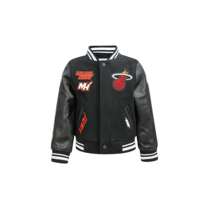 NBA MIAMI HEAT RETRO CLASSIC TODDLER BOYS RIB WOOL VARSITY JACKET (BLACK)