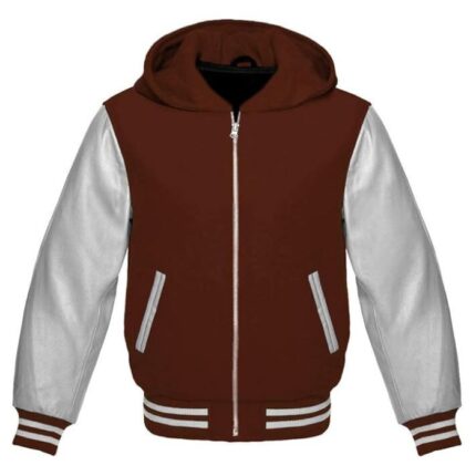 BROWN AND SILVER VARSITY ZIPPER HOODIE