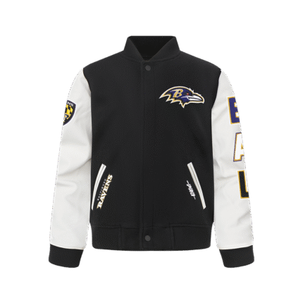 NFL BALTIMORE RAVENS CLASSIC BIG BOYS WOOL VARSITY JACKET (BLACK/WHITE)