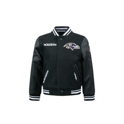 NFL BALTIMORE RAVENS RETRO CLASSIC TODDLER BOYS RIB WOOL VARSITY JACKET (BLACK)