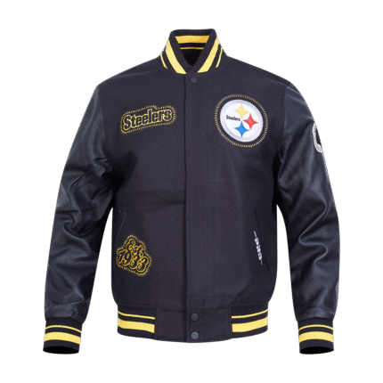 NFL PITTSBURGH STEELERS DIY PICK STITCH MEN'S RIB WOOL VARSITY JACKE (BLACK/YELLOW)