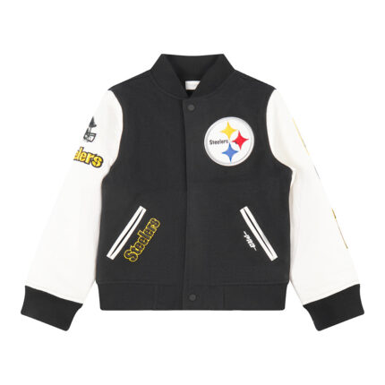 NFL PITTSBURGH STEELERS CLASSIC BIG BOYS WOOL VARSITY JACKET (BLACK/WHITE)
