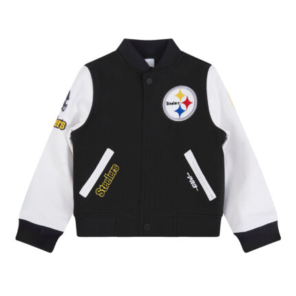 NFL PITTSBURGH STEELERS CLASSIC LITTLE BOYS WOOL VARSITY JACKET (BLACK/WHITE)