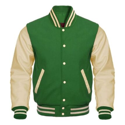 GREEN AND CREAM VARSITY JACKET