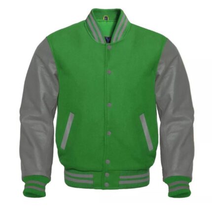 GREEN AND GREY VARSITY JACKET