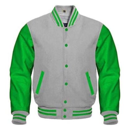 GREY AND GREEN VARSITY JACKET