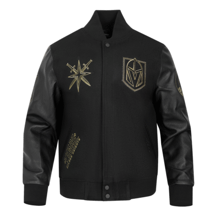 NHL VEGAS GOLDEN KNIGHTS BLACK & GOLD MEN'S WOOL VARSITY JACKET (BLACK)