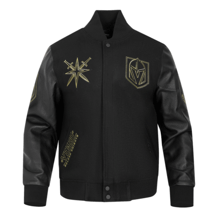 NHL VEGAS GOLDEN KNIGHTS BLACK & GOLD MEN'S WOOL VARSITY JACKET (JET BLACK)