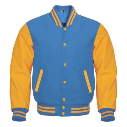 LIGHT BLUE AND YELLOW VARSITY JACKET
