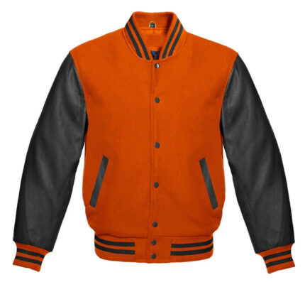 ORANGE AND BLACK VARSITY JACKET