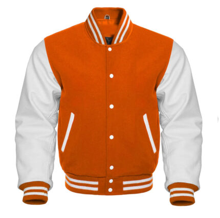 ORANGE AND WHITE VARSITY JACKET