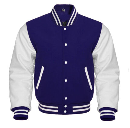 PURPLE AND WHITE VARSITY JACKET