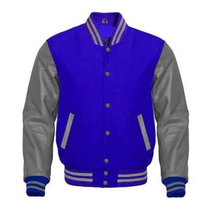 ROYAL BLUE AND GREY VARSITY JACKET