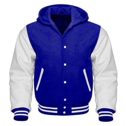 ROYAL BLUE AND WHITE VARSITY HOODIE