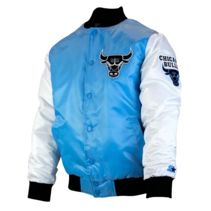 BLUE AND WHITE BULLS SILK VARSITY JACKET