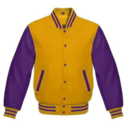 YELLOW AND PURPLE VARSITY JACKET